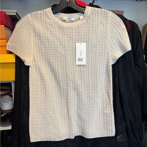 Vince Cashmere Beige Cream Short Sleeve Knit Top Trendy Size Small NWT Womens